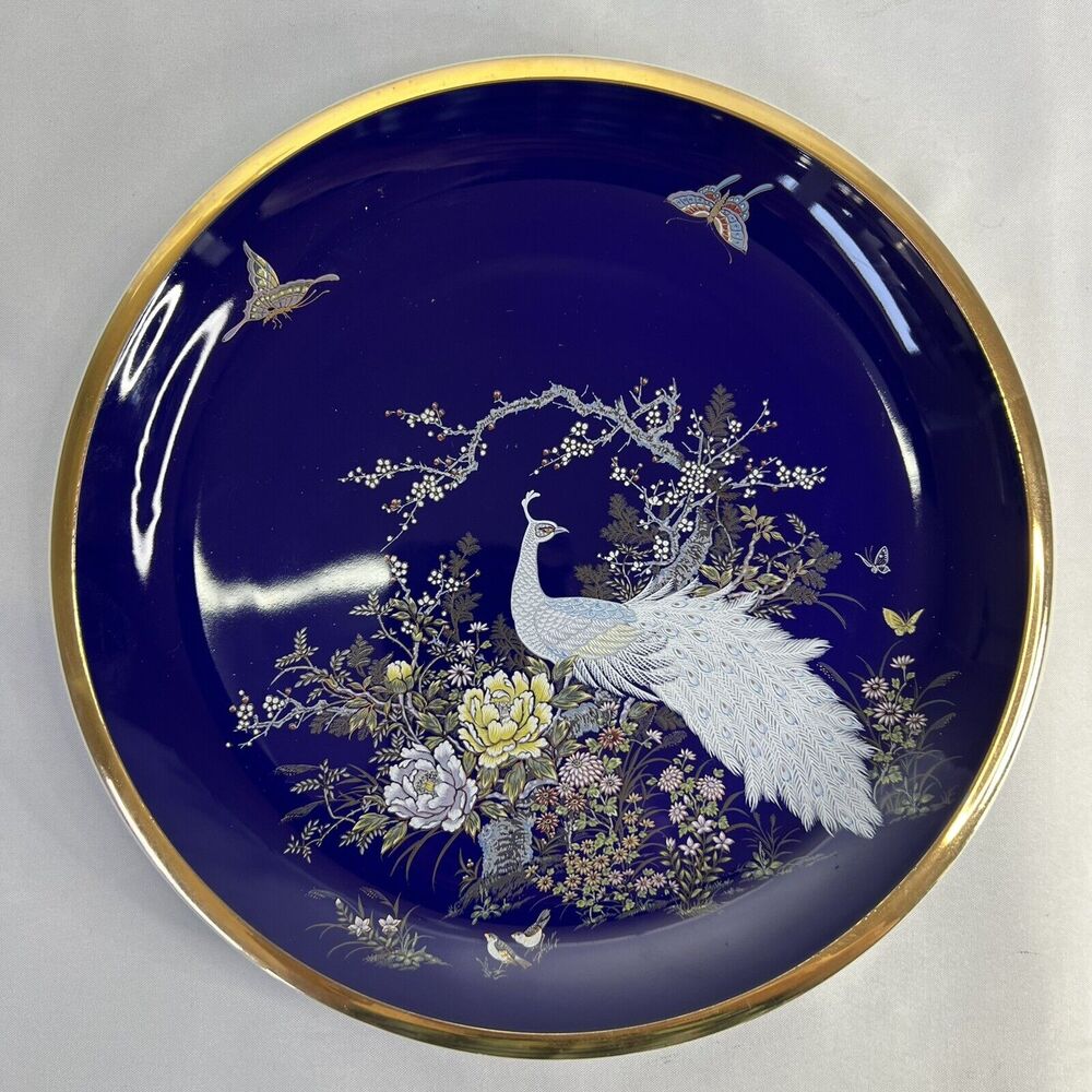 Shibata Beautiful Porcelain Japanese Plate With Peacock Design 26cm
